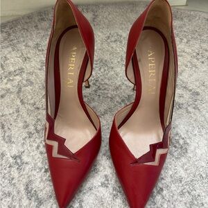 Aperlai Red Suede High Heel Shoes with Cutout Detail Size 40
